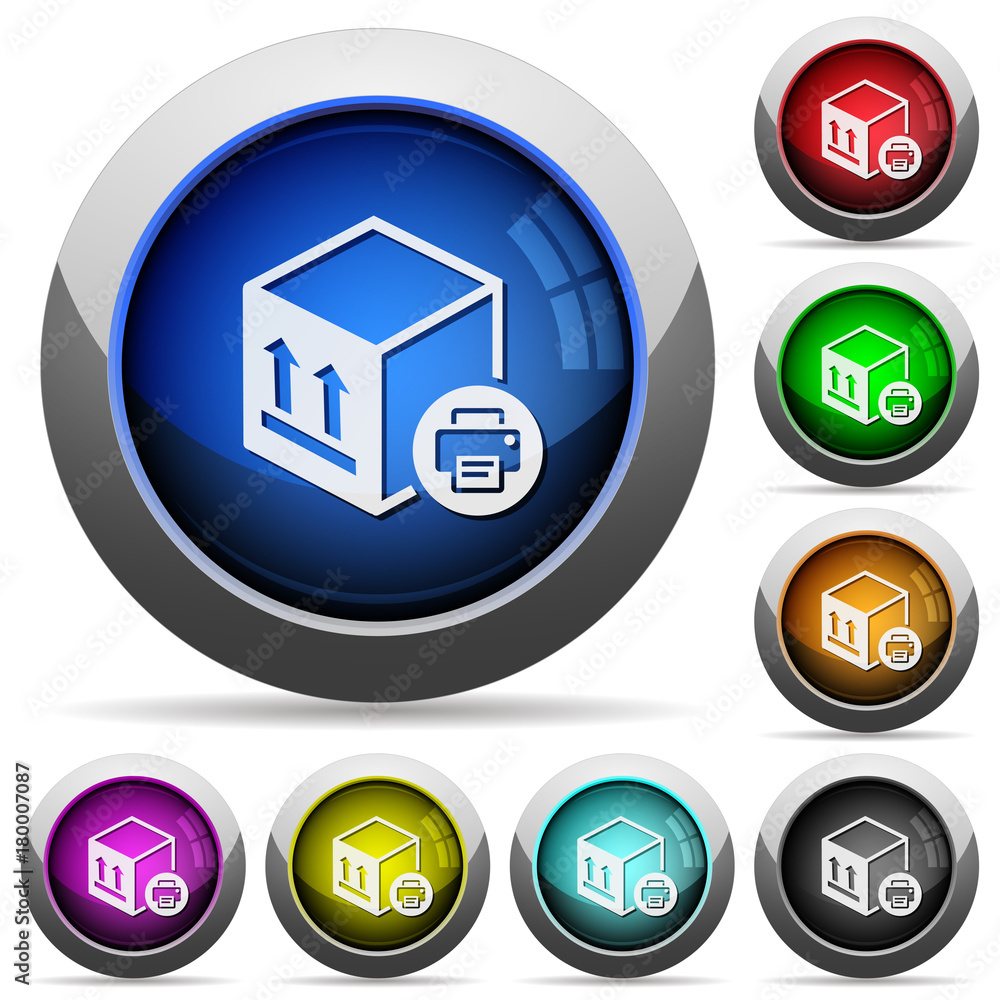 Print package information round glossy buttons Print package information round glossy buttons