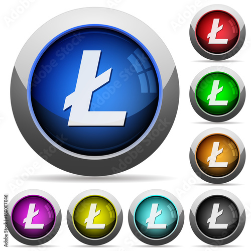Litecoin digital cryptocurrency round glossy buttons