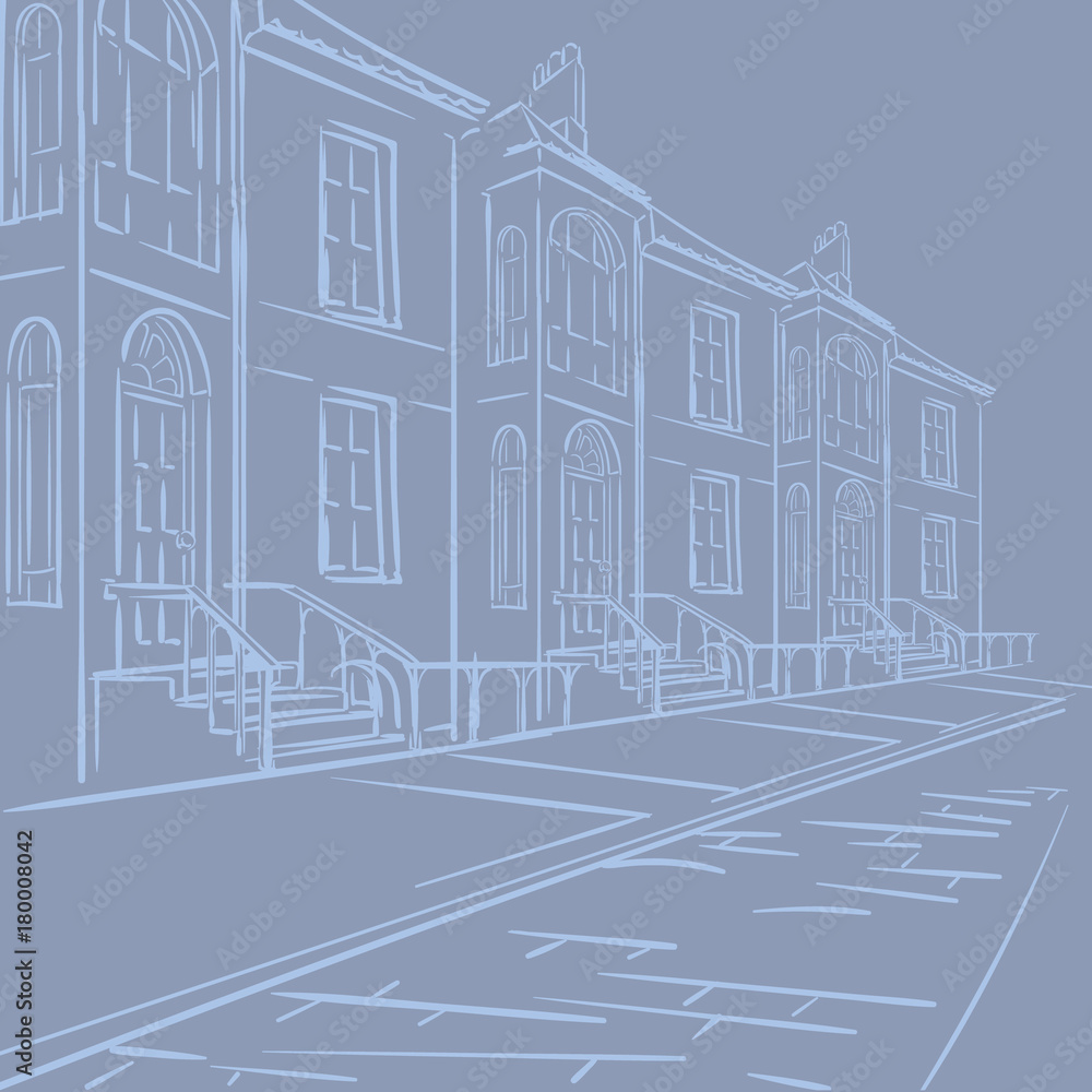 Streets of London. Typical london victorian terraced street panorama. EPS8 vector illustration.