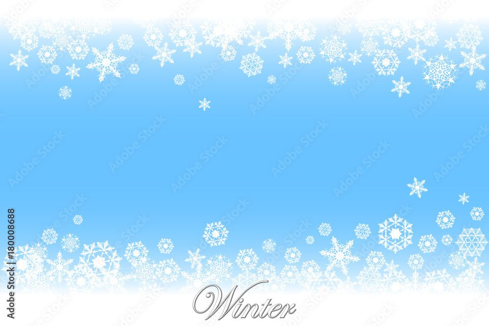 Simple but cute winter backgrount with various white snowflakes. EPS8 vector illustration.