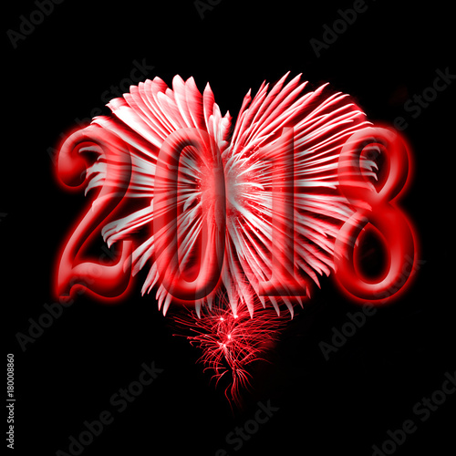 2018, red fireworks in the shape of a heart