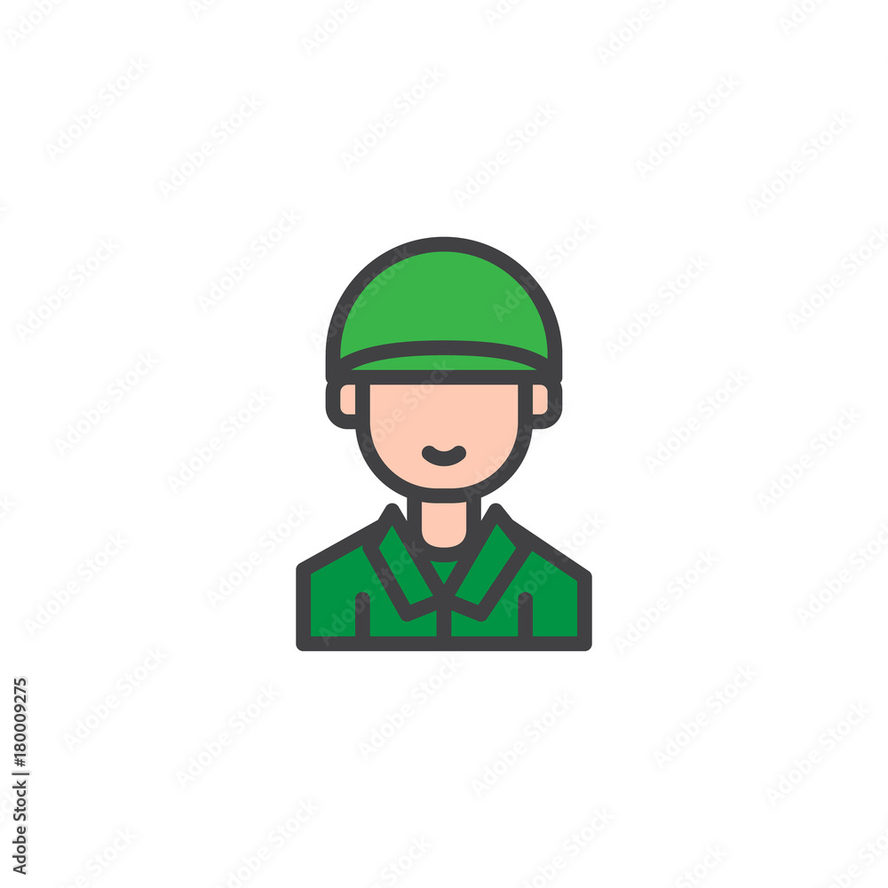 Soldier filled outline icon, line vector sign, linear colorful pictogram isolated on white. Symbol, logo illustration. Pixel perfect vector graphics Soldier filled outline icon, line vector sign, linear colorful pictogram isolated on white. Symbol, logo illustration. Pixel perfect vector graphics