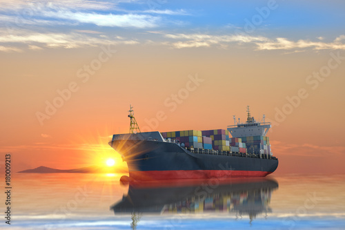 ship with container vessel carry big tank shipping goods on blue sky