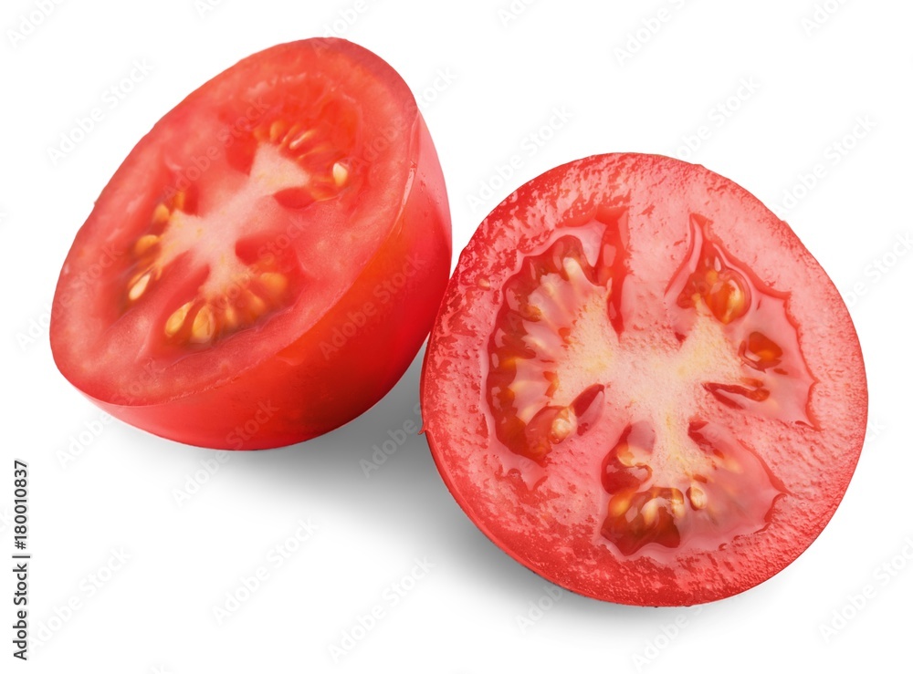 Tomato slice isolated on white background, top view Tomato slice isolated on white background, top view