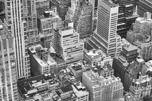 Black and white aerial picture of New York City  USA.
