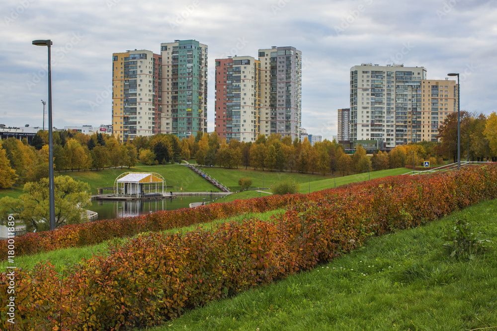 Fototapeta premium A beautiful autumn riverside cityscape.