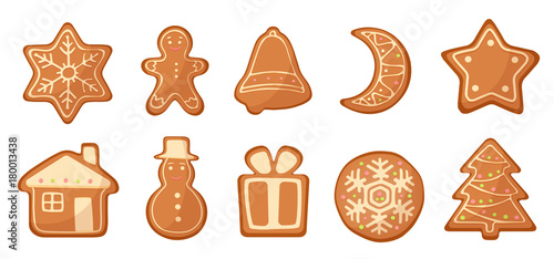 Vector Set of cartoon gingerbread christmas cookies.