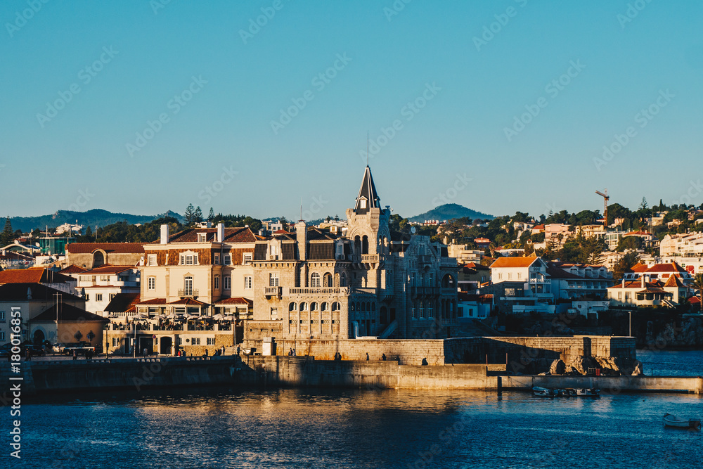 View of the beautiful town of Cascais, Portugal at sunset