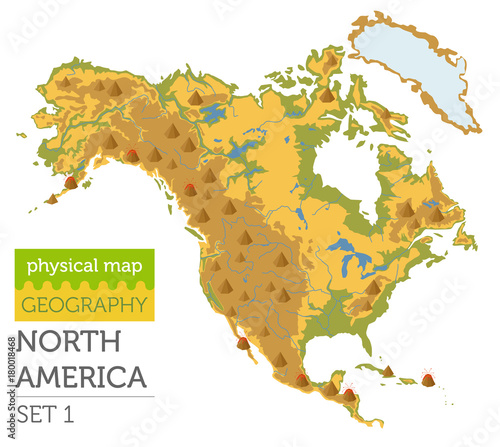 North America physical map elements. Build your own geography info graphic collection