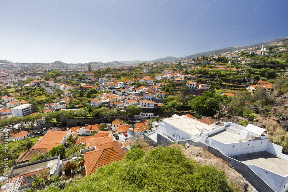 A clear summer day in the city of Funchal on the island of Madeira in Portugal.