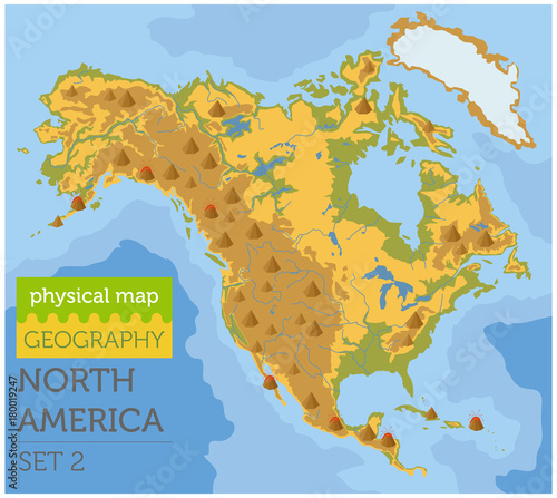 North America physical map elements. Build your own geography info graphic collection
