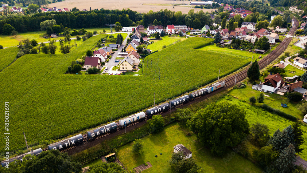 Train driving through german countryside