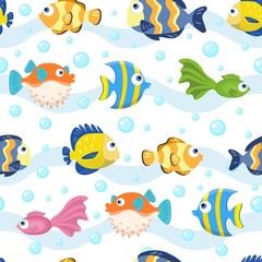 Papier peint photo Vagues de la mer patrons Poissons colorés en motif marin  © Rusakovich