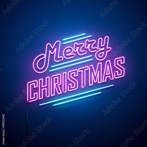 Christmas neon sign. Vector background. 