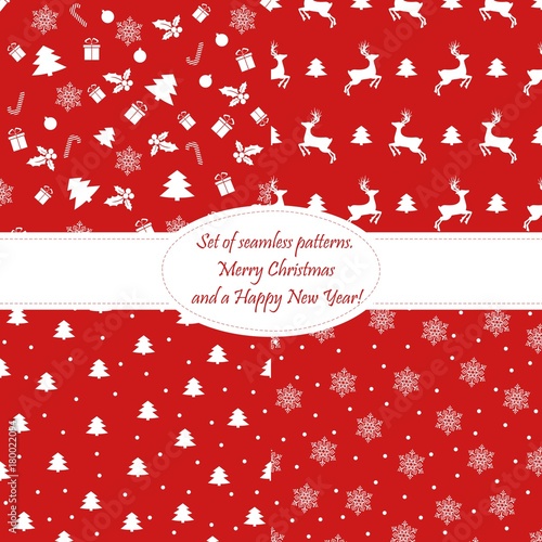 Wallpaper Mural Christmas and New Year Seamless Pattern Vector Set. Gifts, Holly Berries, Snowflakes, Christmas Reindeer and Candy sticks. Holiday Xmas Torontodigital.ca