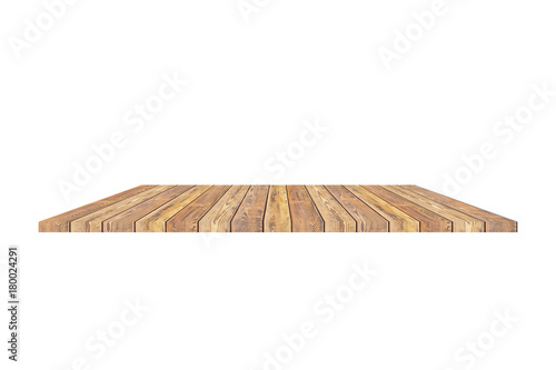 Empty top of wooden table or counter isolated on white background,can be used for montage or display your products..