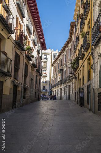 A Typical Narrow Street in Madrid Spain © chiyacat