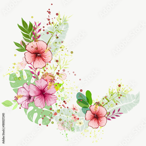 Hand drawn watercolor tropical plants