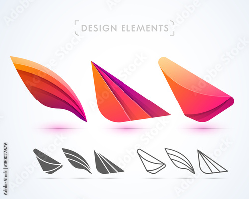 Vector abstract origami airplane wings. Logo elements. Material design, flat, line-art style