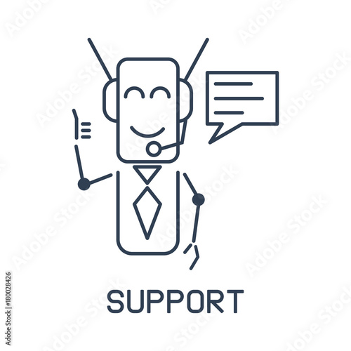 Isolated robot icon in a linear flat style. The concept of support bot and call center