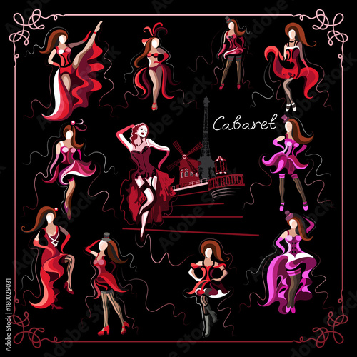 Billede på lærred Graphical illustration with the cabaret dancer_set