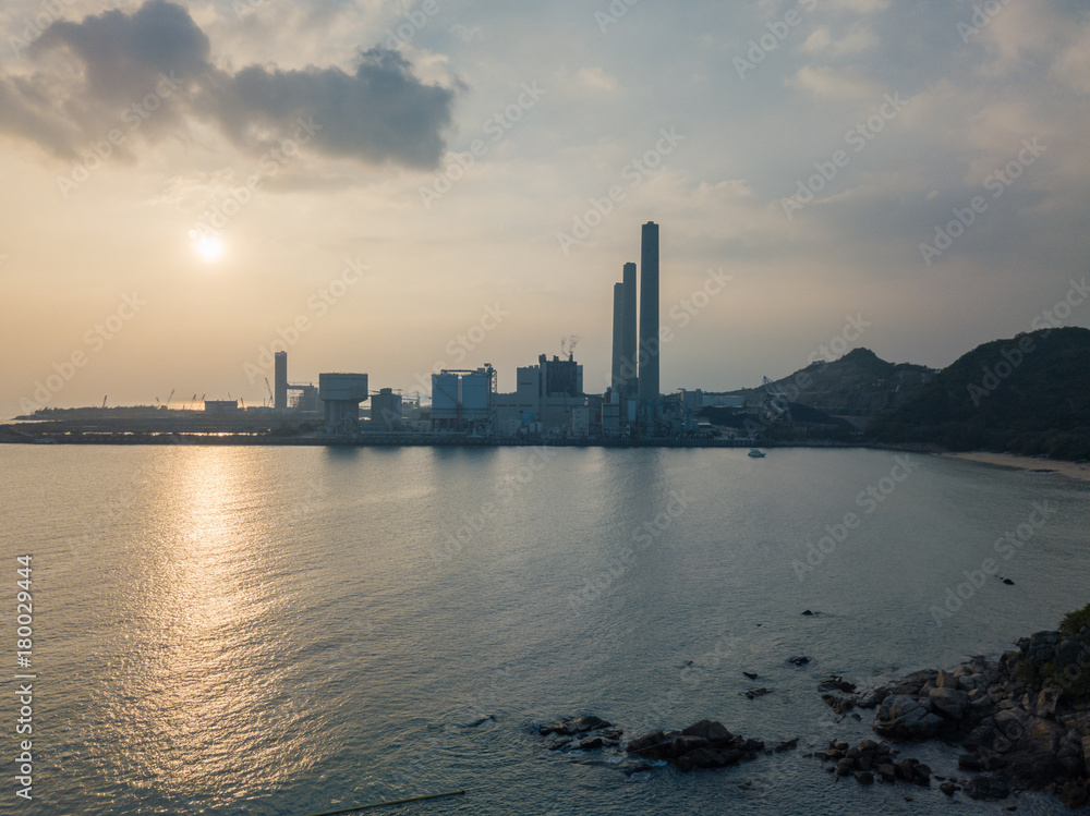 Naklejka premium Coal-fired power station in Lamma Island, Lamma Island is a fishing village and A natural attraction The tourists are very popular.