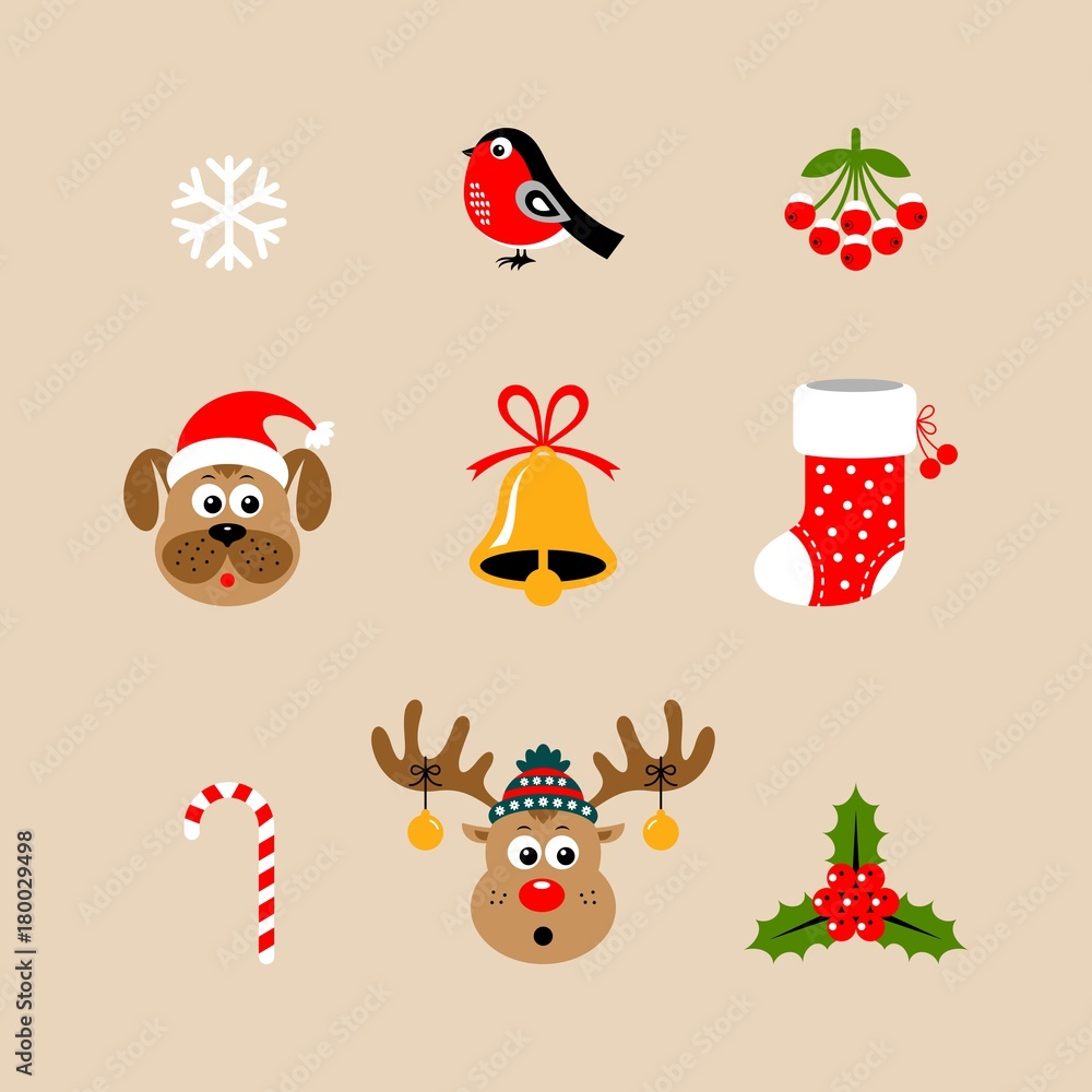 Christmas flat vector icons. New year flat vector icons