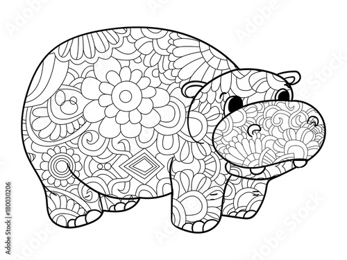 Hippopotamus coloring vector for adults animal