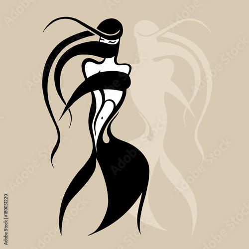 Eastern woman Silhouette. Hand drawn Vector Illustration