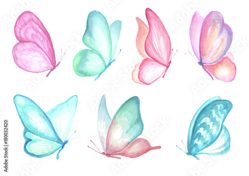 Set of watercolor butterfly.