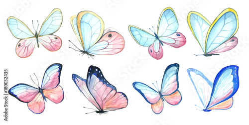 Collection watercolor of flying butterflies.