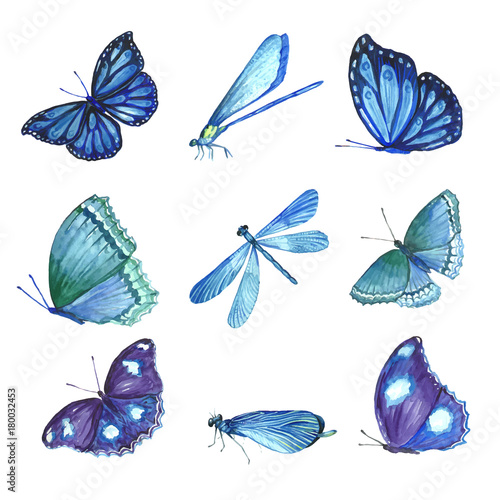 Set of beautiful watercolor butterflies.