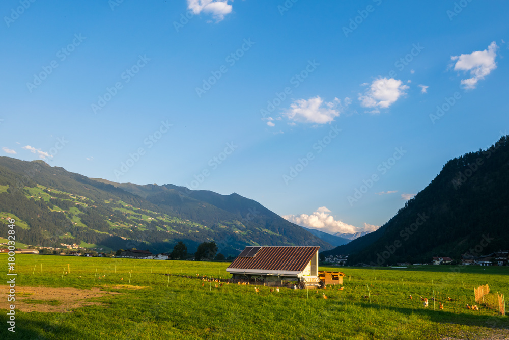 Wonderful sunset in the country side, Fugen, Alps, Tyrol, Austria, Europe Wonderful sunset in the country side, Fugen, Alps, Tyrol, Austria, Europe