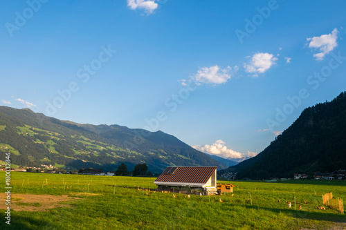 Wonderful sunset in the country side, Fugen, Alps, Tyrol, Austria, Europe