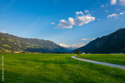Wonderful sunset in the country side, Fugen, Alps, Tyrol, Austria, Europe