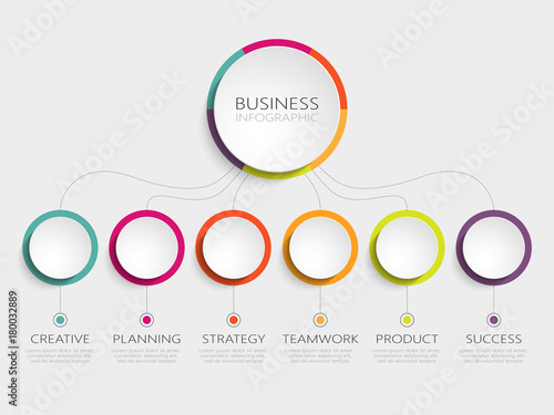 Abstract 3D Infographic Template with 6 steps for success. Business circle template with options for brochure, diagram, workflow, timeline, web design. Vector EPS 10