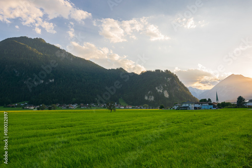 Wonderful sunset in the country side, Fugen, Alps, Tyrol, Austria, Europe