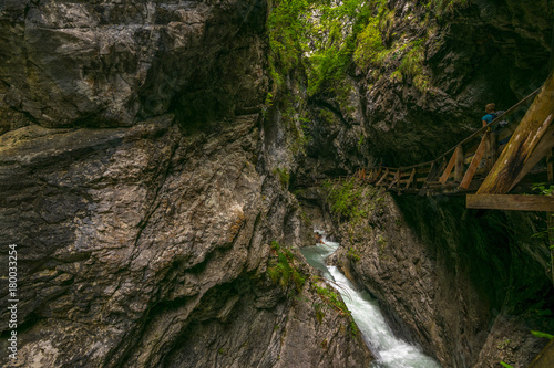 Walking through the Wolfsklamm Canyon in the Karwendel Alps, Stans in Tyrol, Alps, Tyrol, Austria, Europe