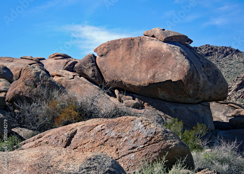 Grapevine Canyon boulders and rocks  displaying Indian petroglyphs in desert outside Laughlin, Nevada photo