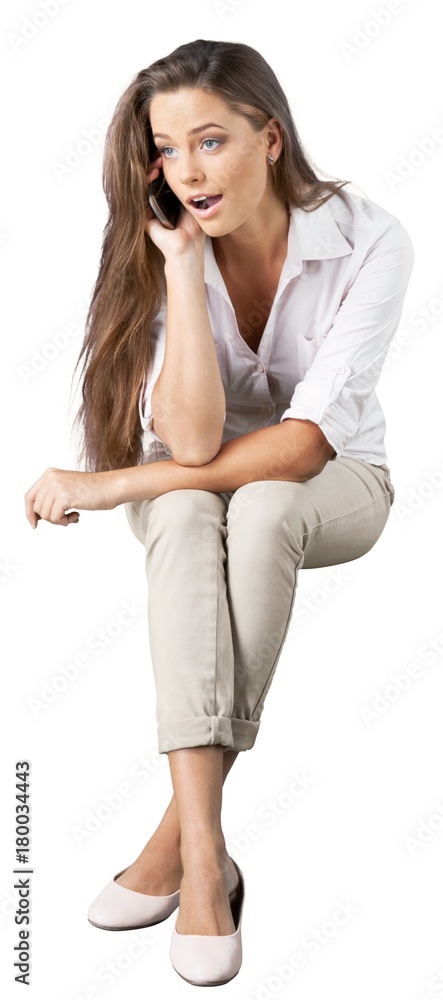Young cute woman using phone isolated on white background Young cute woman using phone isolated on white background