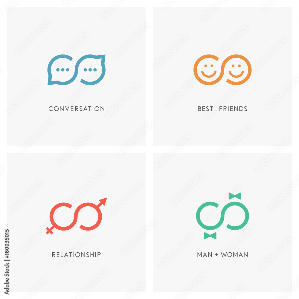 Infinity symbol and relationship logo set. Good conversation, best