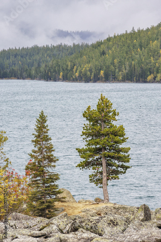 Lower Multinskoe lake. View from Shumi. Altai mountains autumn landscape. photo