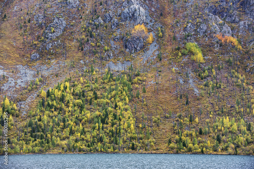 Lower Multinskoe lake, Altai mountains. Russia. Autumn landscape photo