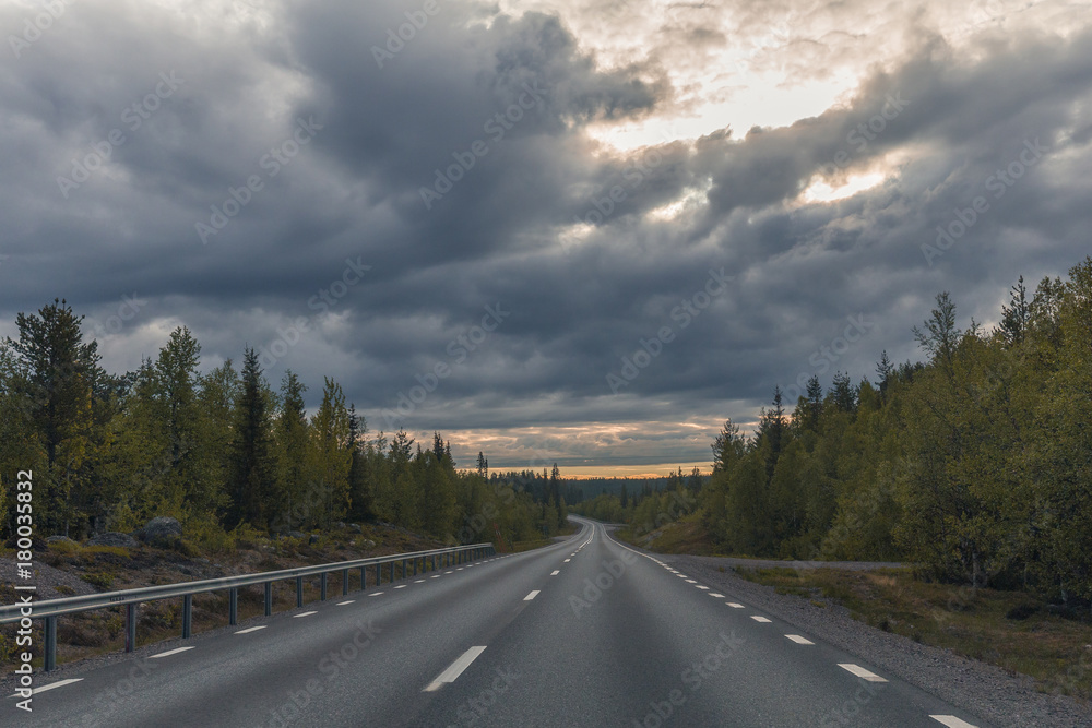 Early on the road with the last of a sunrise