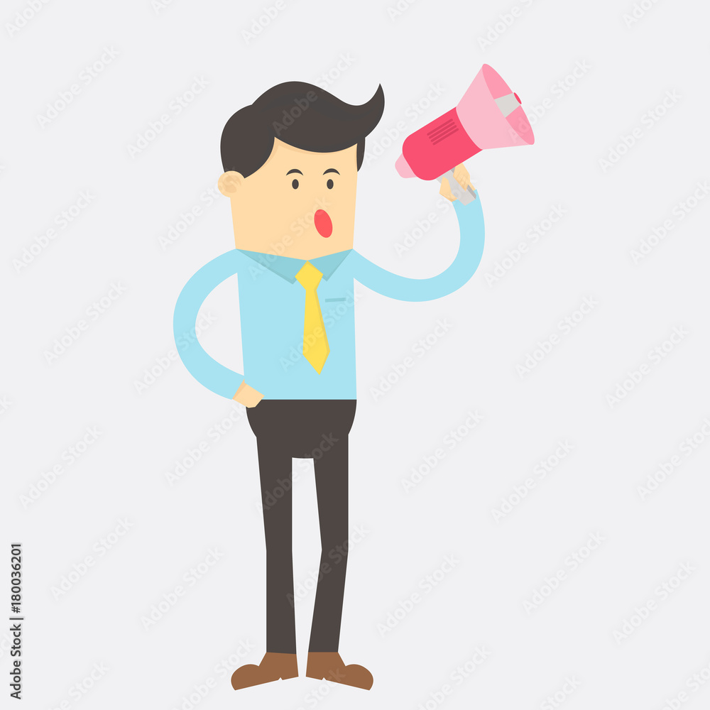 smart businessman speak with mega phone cartoon character vector design smart businessman speak with mega phone cartoon character vector design