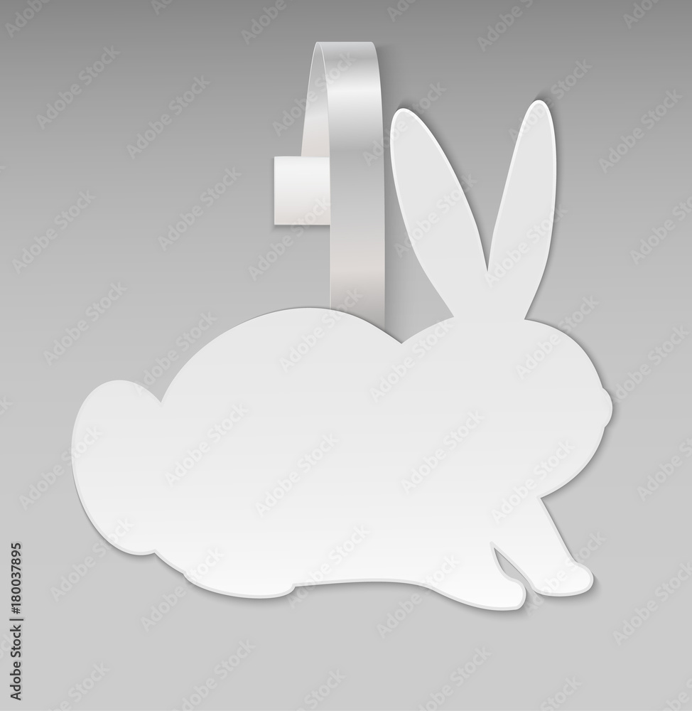 Empty vector blank white Easter rabbit paper plastic advertising price wobbler front view. Isolated on grey background. Vector illustration for your design Easter's sale banners and stickers. Empty vector blank white Easter rabbit paper plastic advertising price wobbler front view. Isolated on grey background. Vector illustration for your design Easter's sale banners and stickers.