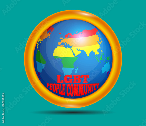 Icon LGBT people community  on a white background. Vector symbol eguality gay and lesbian pride. Globe symbol with lgbt rainbow colored world map. Vector illustration.