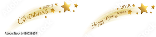 falling star gold with calligraphy set - merry christmas / happy new year 2018 