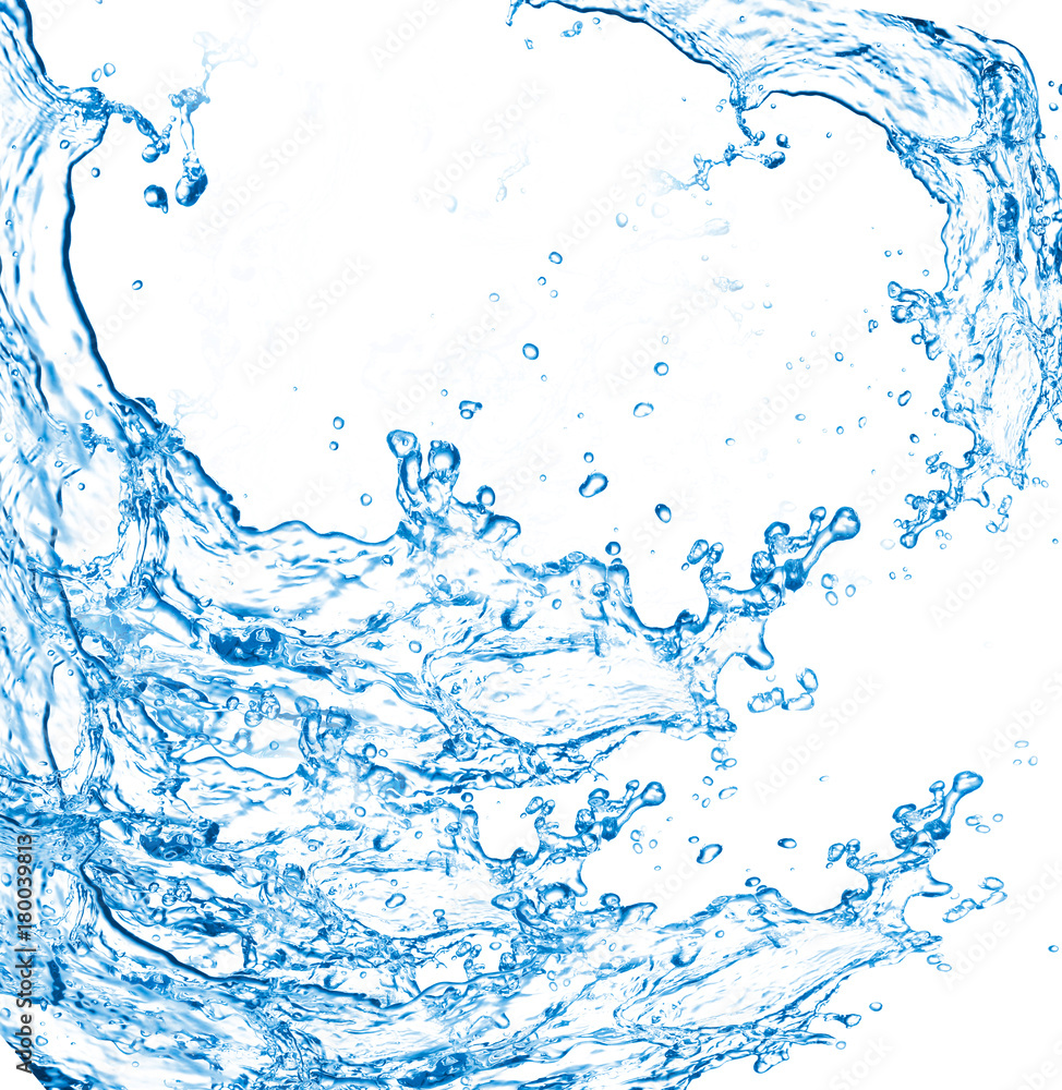 Blue water splashes over white background. 3D illustration Blue water splashes over white background. 3D illustration