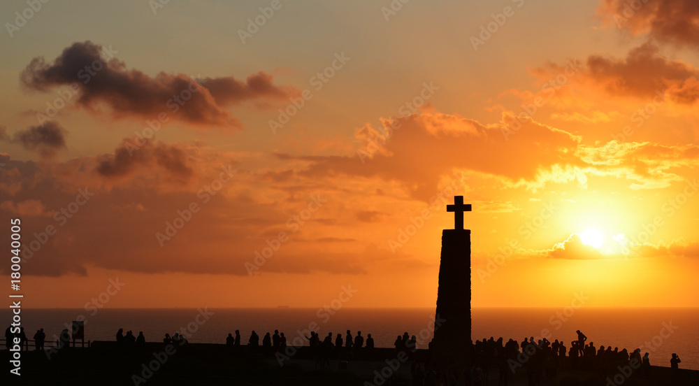 Sunset over Cabo da Roca ,near Lisbon in Portugal, the westernmost point of mainland Europe
